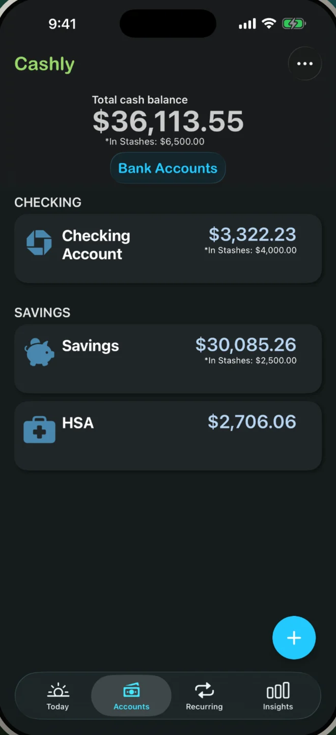 Cashly — account balances overview